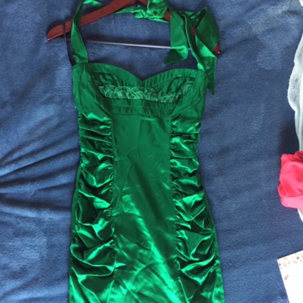 Betsey Johnson silk emerald mini dress